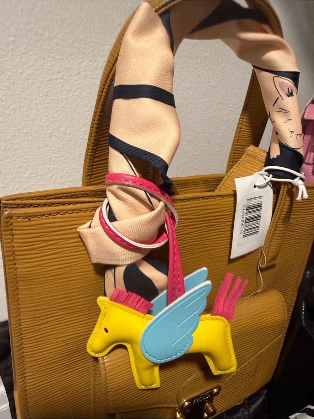 Yellow Leather Pony Bag Charm with Blue Wing - Picture 2 of 4